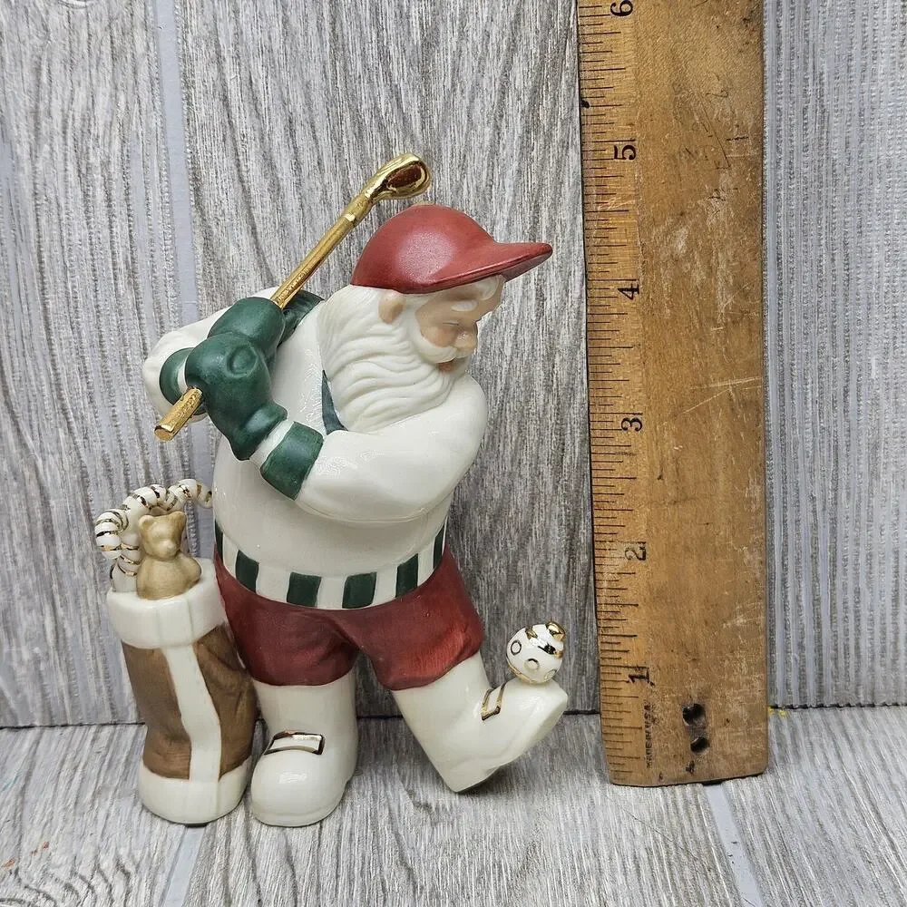 Lenox Santa Golf Figurine‎ Holiday Decor Hand Painted Porcelain Gold Accents Box
